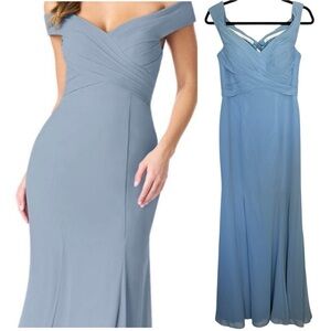 Azazie Empire Off-The-Shoulder pleated Chiffon Floor-Length Dress